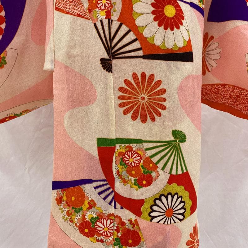 508ag7◎七五三 七歳 女児 アンティーク着物&丸帯 総柄 レトロ 桜色◎