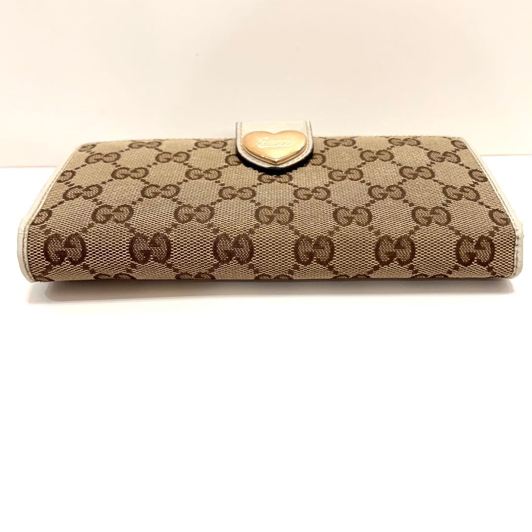 グッチ 長財布 GGキャンバス GG柄 ジャガード ハート ゴールド金具 白色