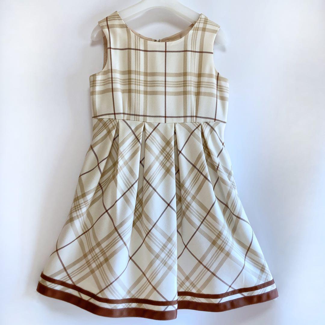 ヒロミチナカノ ベージュ×チェック セレモニー 入学 卒園 フォーマル