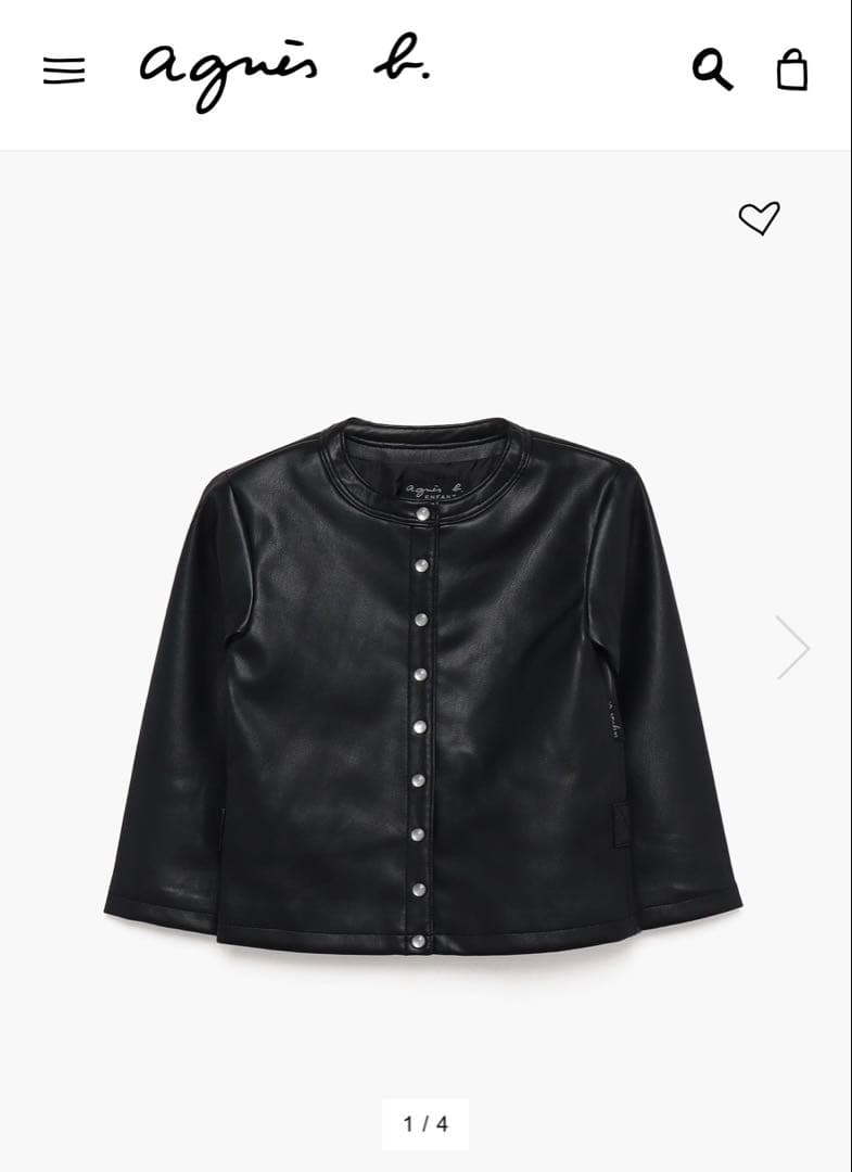 新品未使用 agnès b. アニエスベー 黒レザージャケット 12 ans