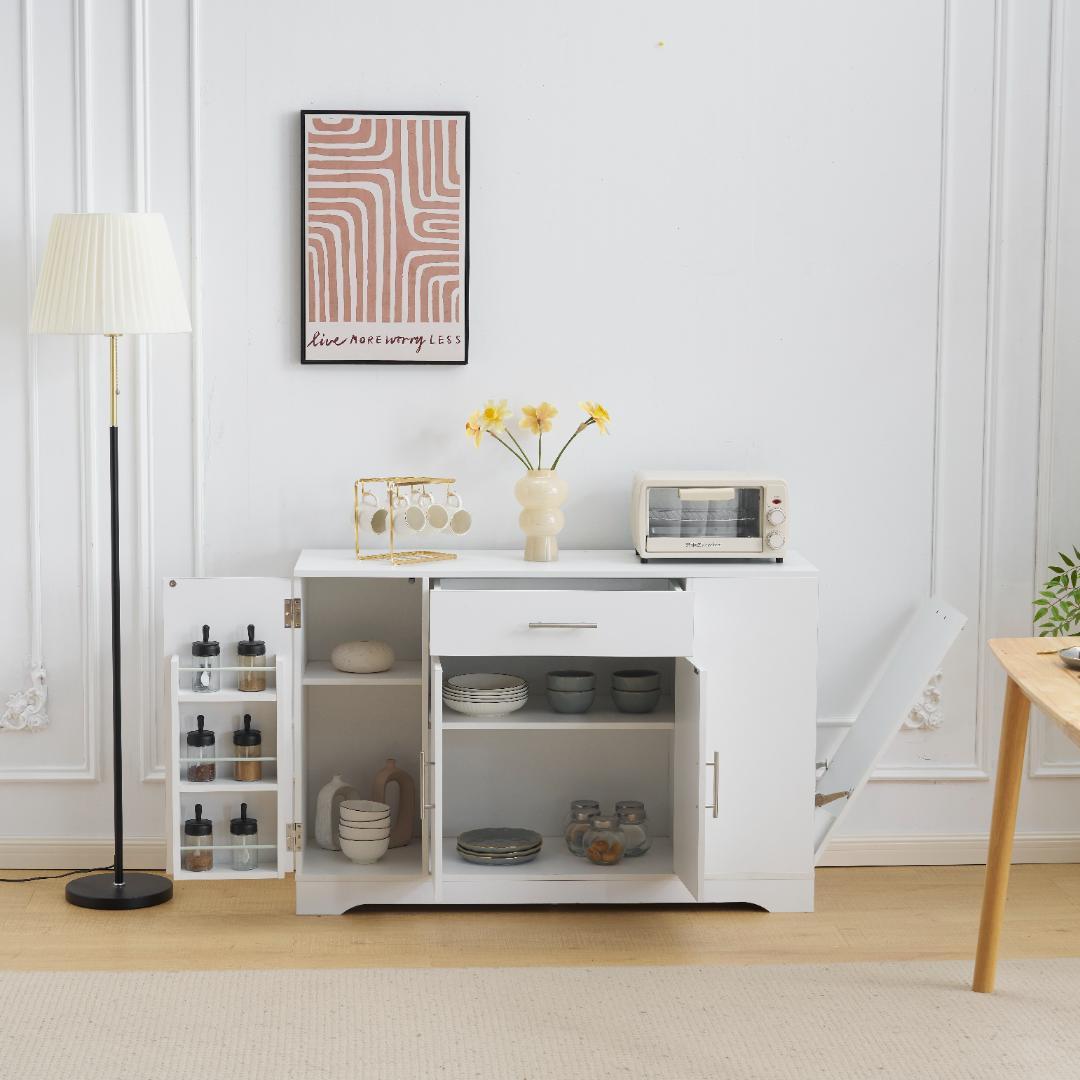 キャビネット　省スペース　キッチン収納　おしゃれ　ロータイプ　WHITE