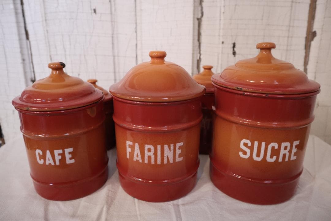 アンティークホーローキャニスター６客+SEL缶セット