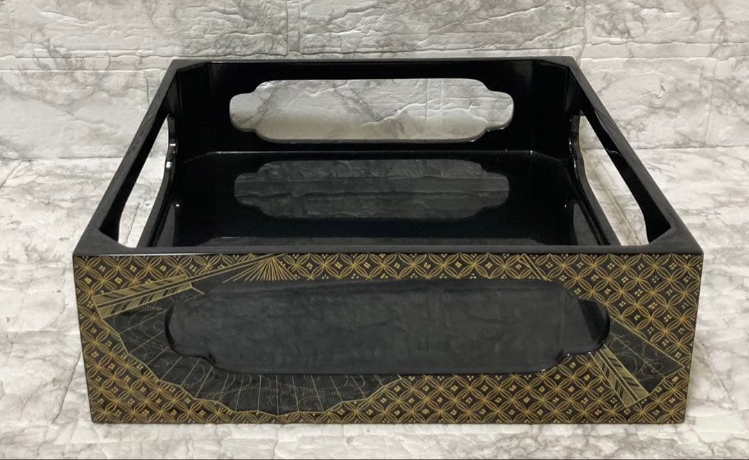 【未使用】輪島屋造 沈金師 水尻清甫 刻「輪島塗 四段重 台付」 共箱