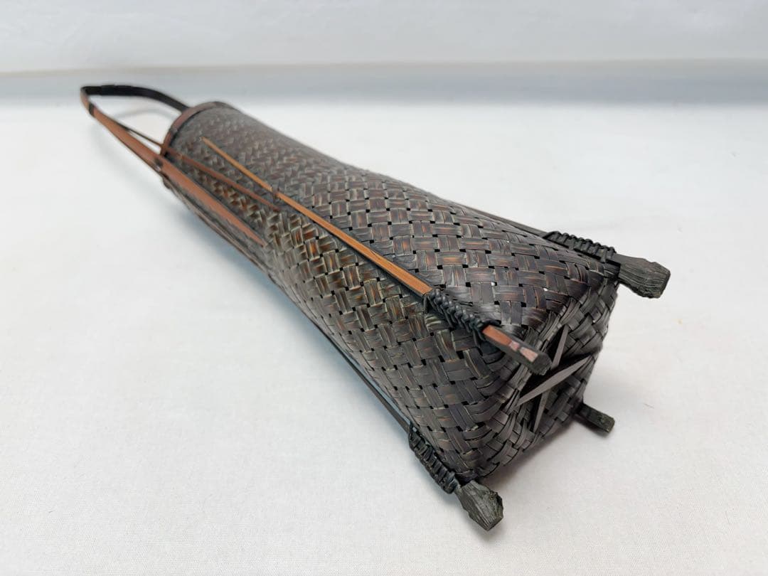 未使用 華道具 竹 手持ち 唐物写花籠 落とし付き 和室 茶室 竹細工 花器