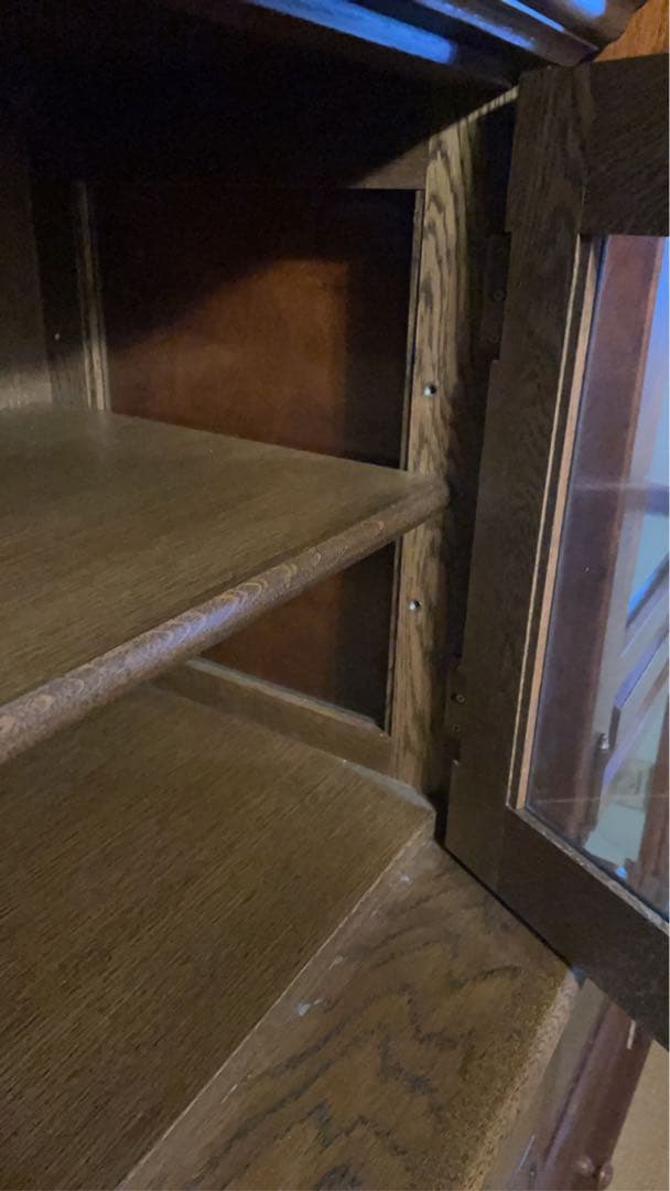 木製キャビネット ダークブラウン 4扉ガラス扉4 引き出し4