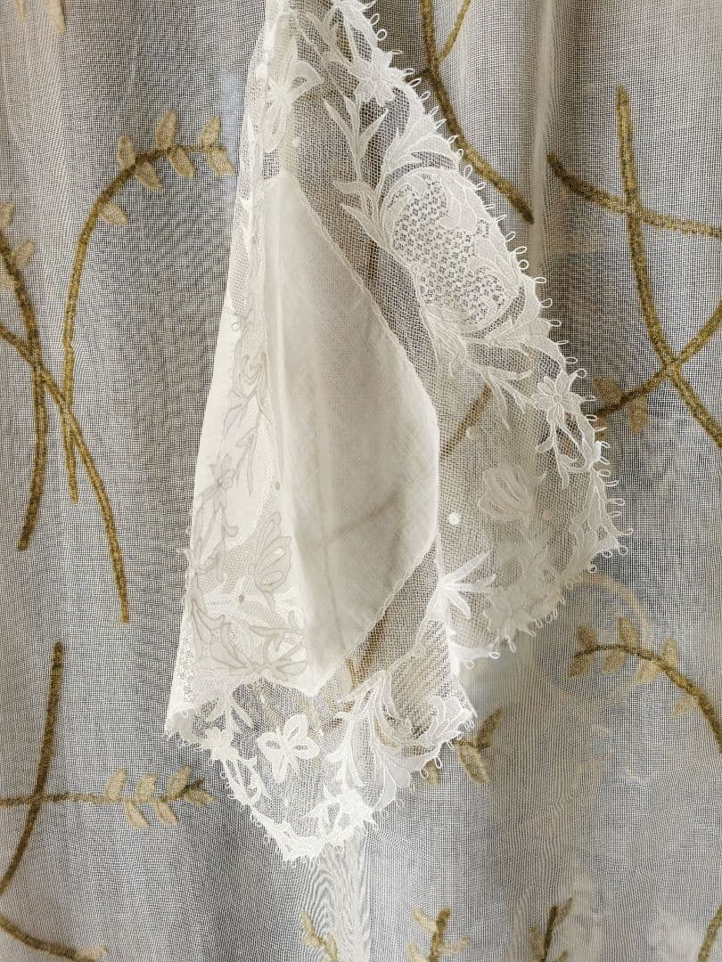 アンティーク キャリックマクロスレース バタフライと花 チュール ハンカチクロス