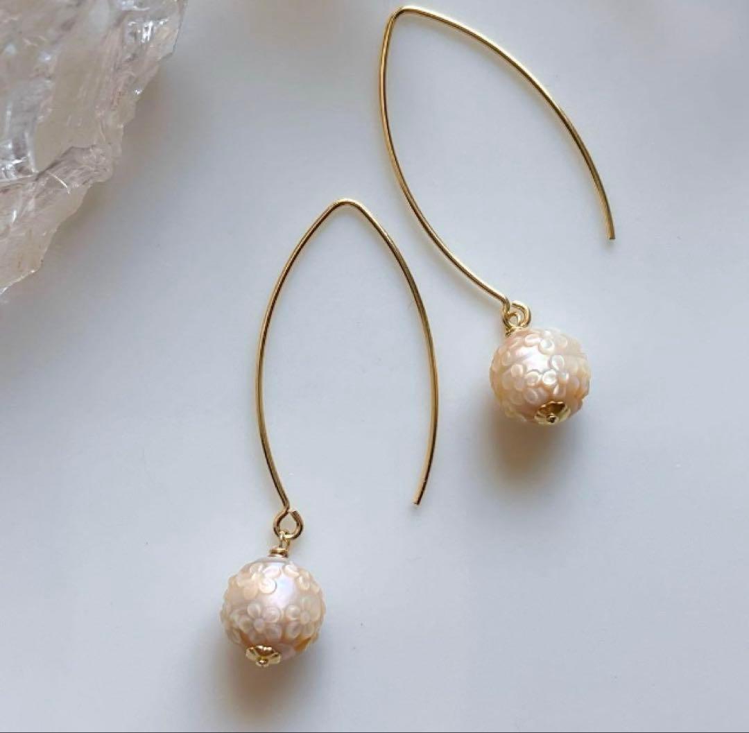 みっちゃん◆レクタングルモスアクアマリン×淡水パールブレスレット