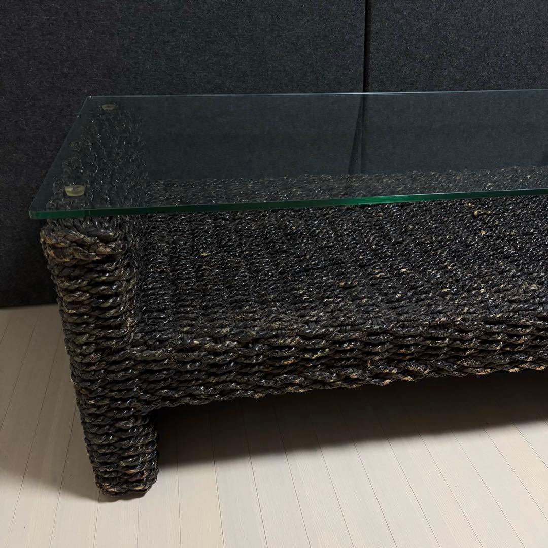 アジアンテーブル　ガラステーブル　籘　ラタン　ローテーブル　リゾート　テーブル