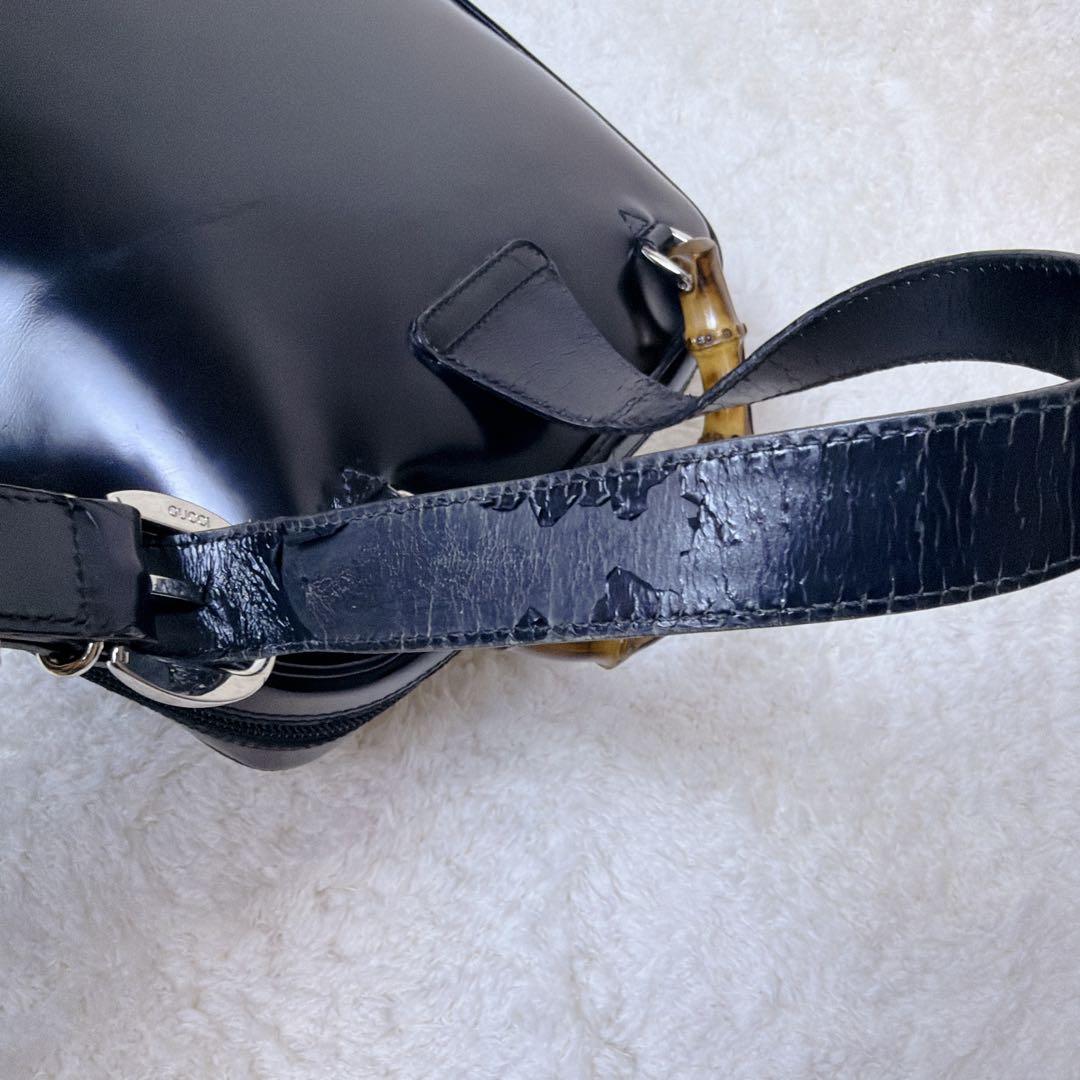 GUCCI 2way スリング ショルダーバッグ バンブー エナメル ブラック