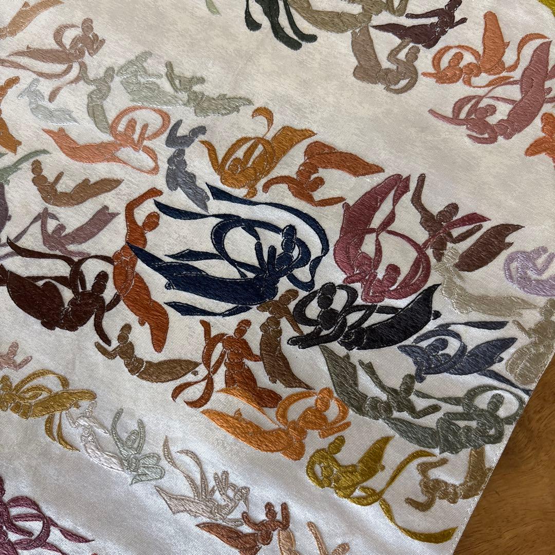 多色模様 袋帯 天女　刺繍　正絹　全通