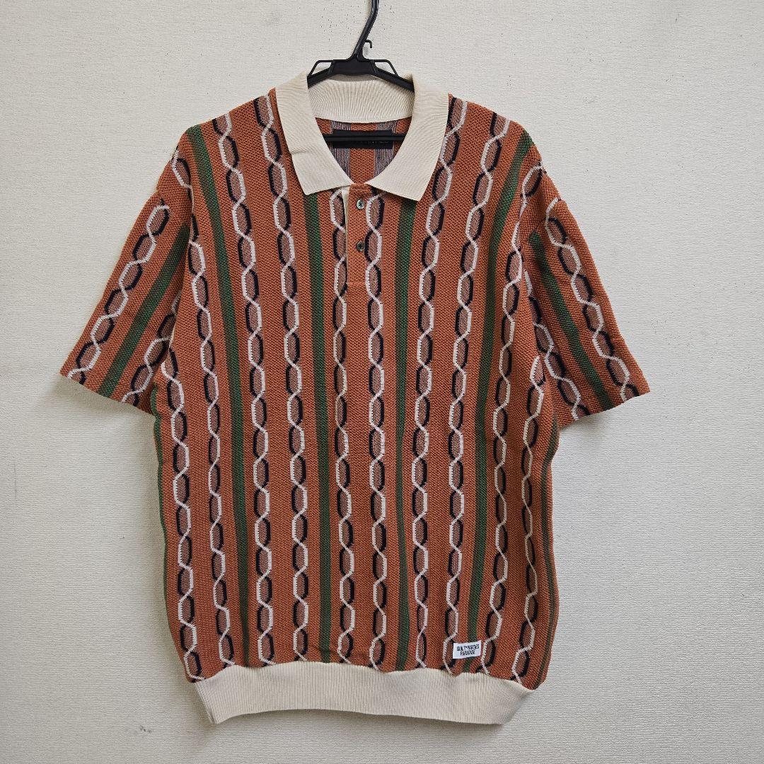 24SS新品WACKOMARIAストライプニットポロシャツORANGE/L