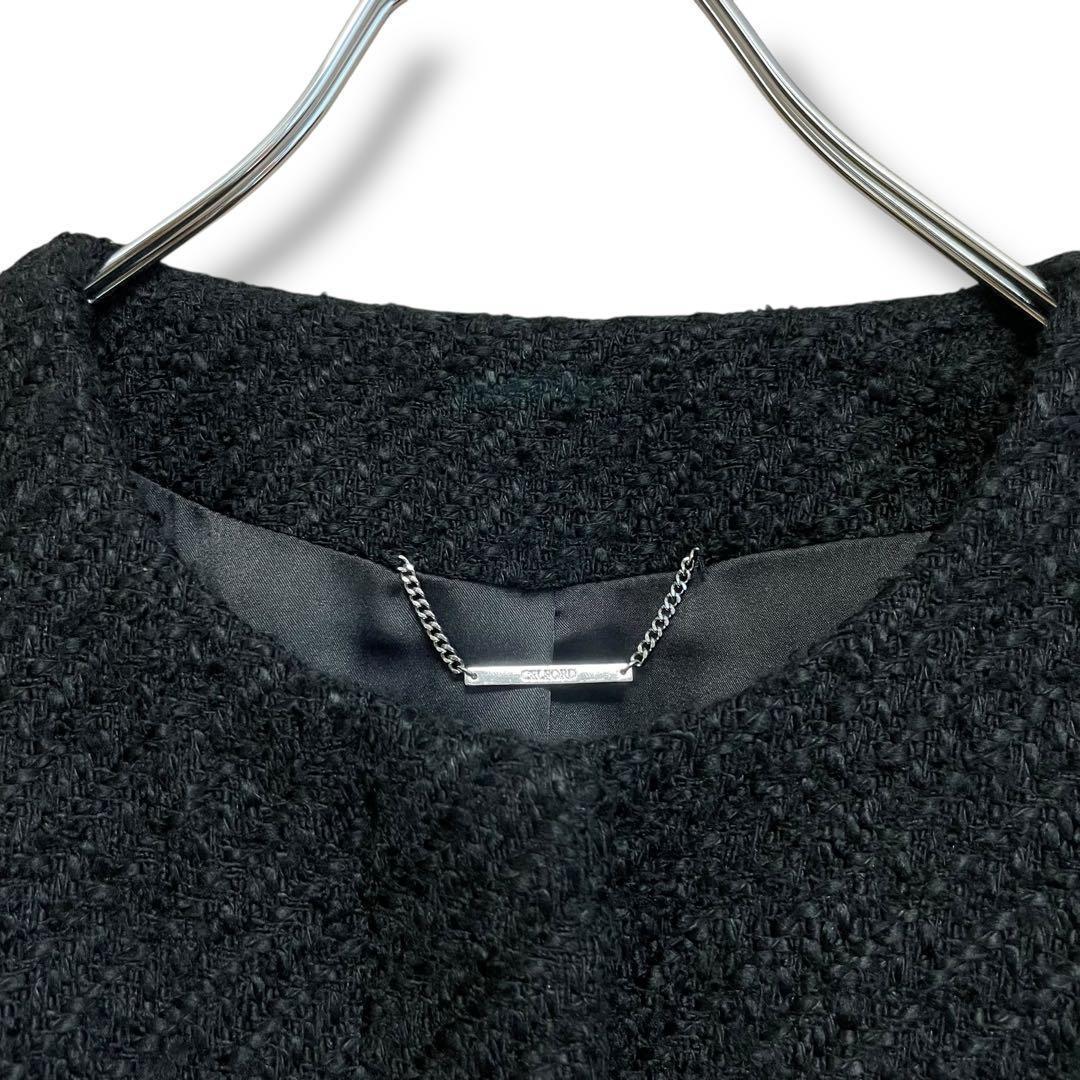 CELFORD セルフォードツイードペプラムノーカラージャケット ブラック 36