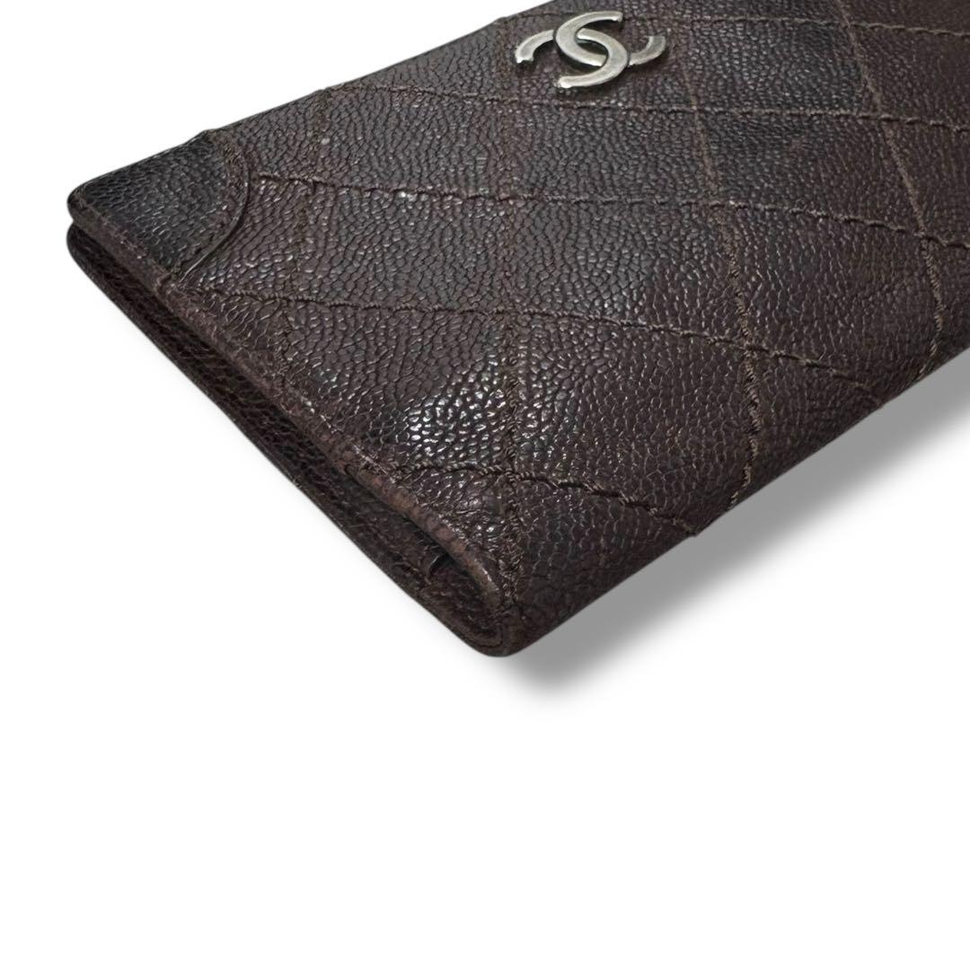 CHANEL シャネル キャビアスキン ワイルドステッチ 長財布 ダークブラウン