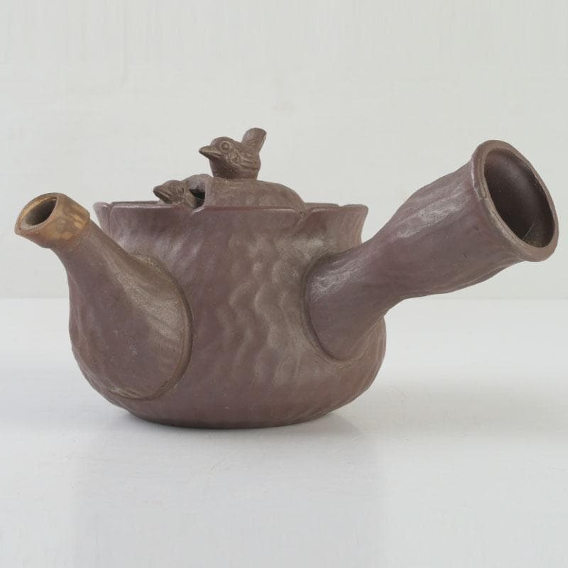 煎茶道具　萬古焼　英山造　紫砂　朱泥　鳥顔出　横手急須　V　9620