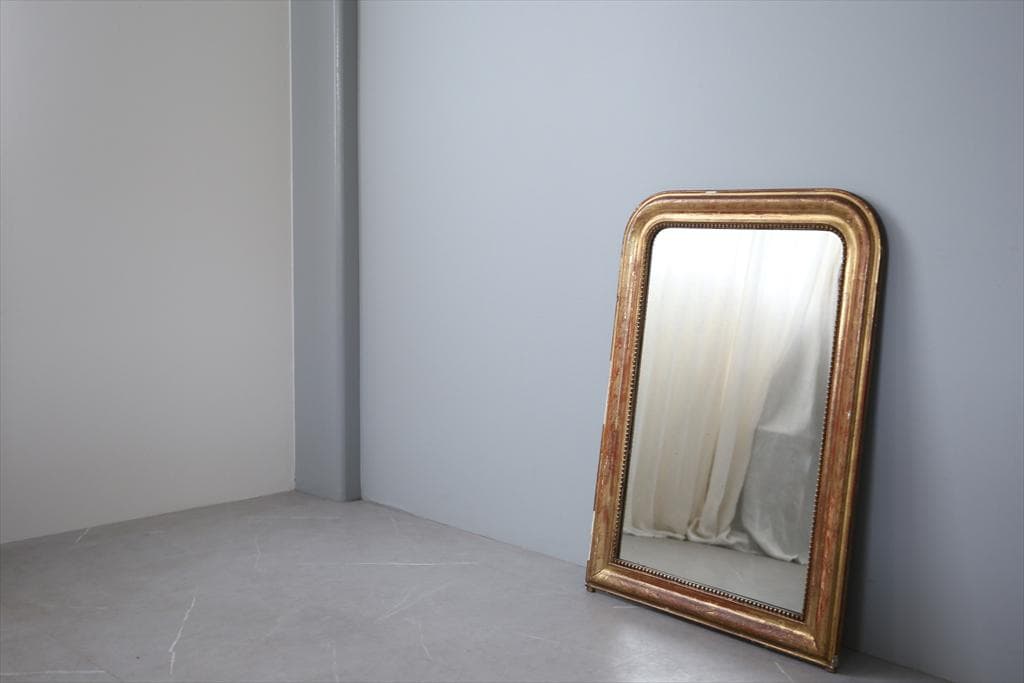 フランスアンティークルイフィリップ様式ミラー/ウォールミラー鏡(54-196)