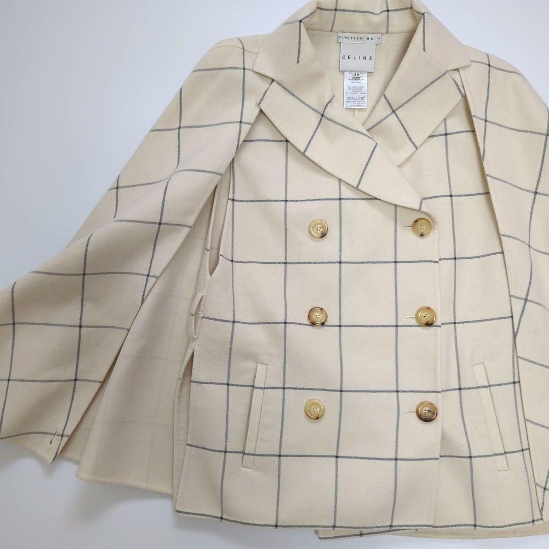 希少✨2way✨CELINE カシミア混 ポンチョ ケープ ブロックチェック