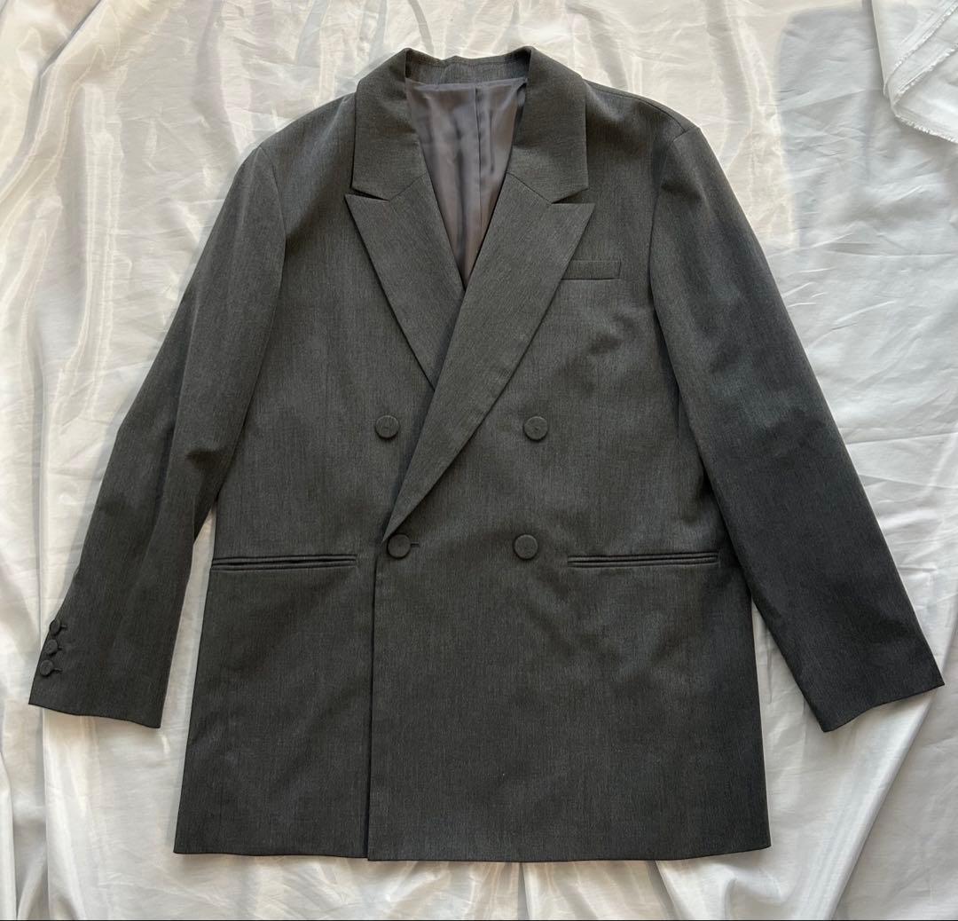 美品【アダムエロペ】ダブルブレスト テーラード オーバー ジャケット グレー38
