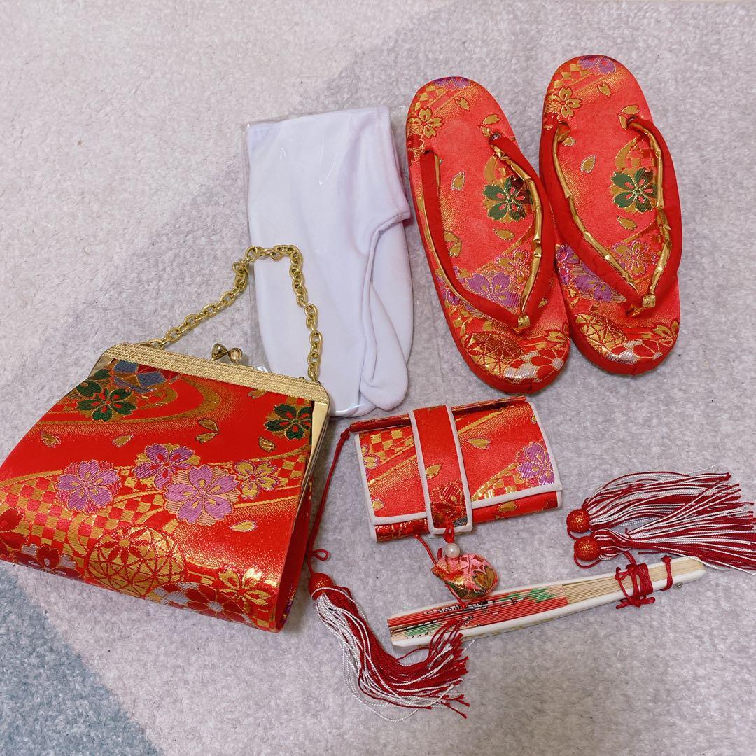 七五三 7歳 正絹 着物 作り帯 バッグ 草履 小物 フルセット
