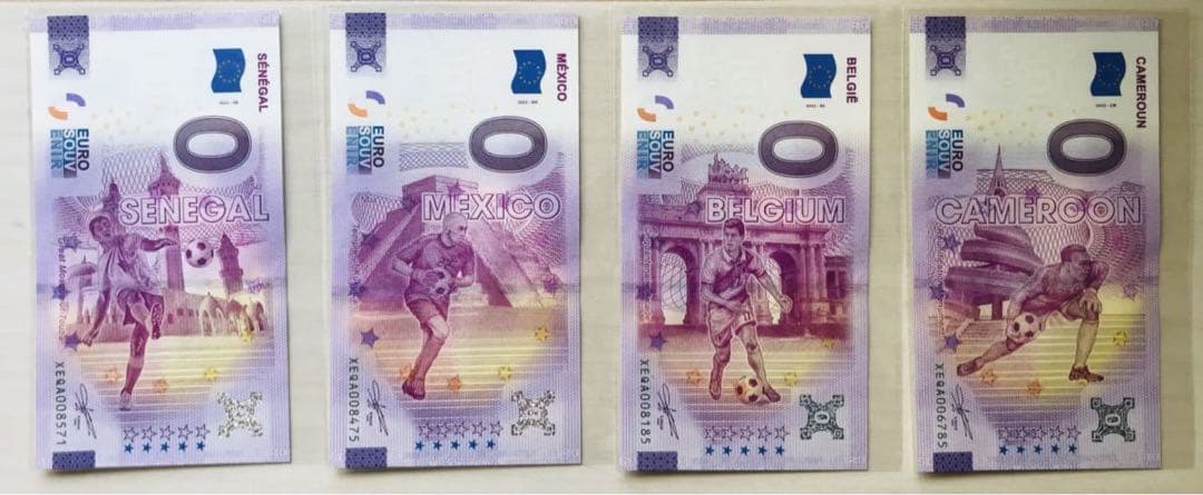 ZERO EUROサッカーワールドカップ2022年・32代表チーム未使用記念紙幣