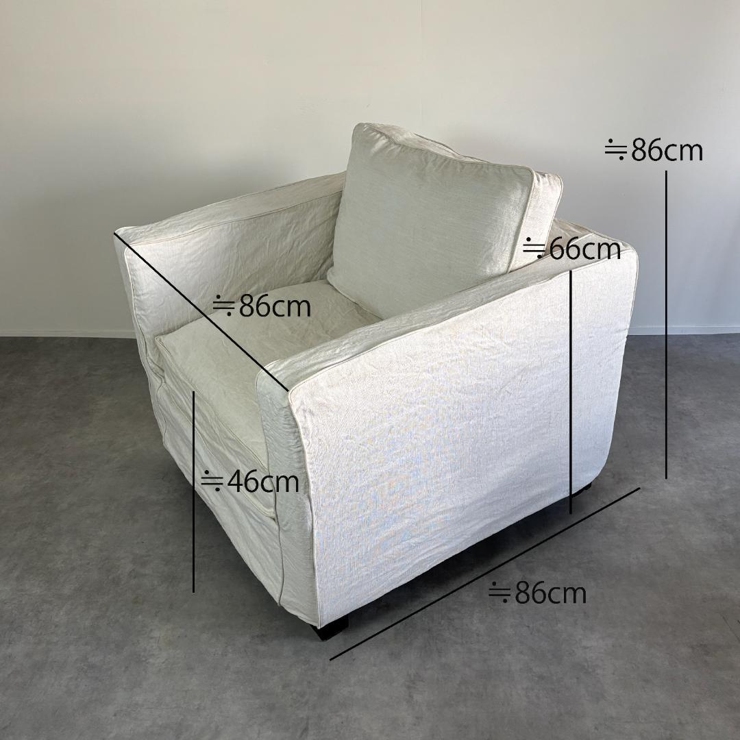 リネン　一人掛けソファ　白