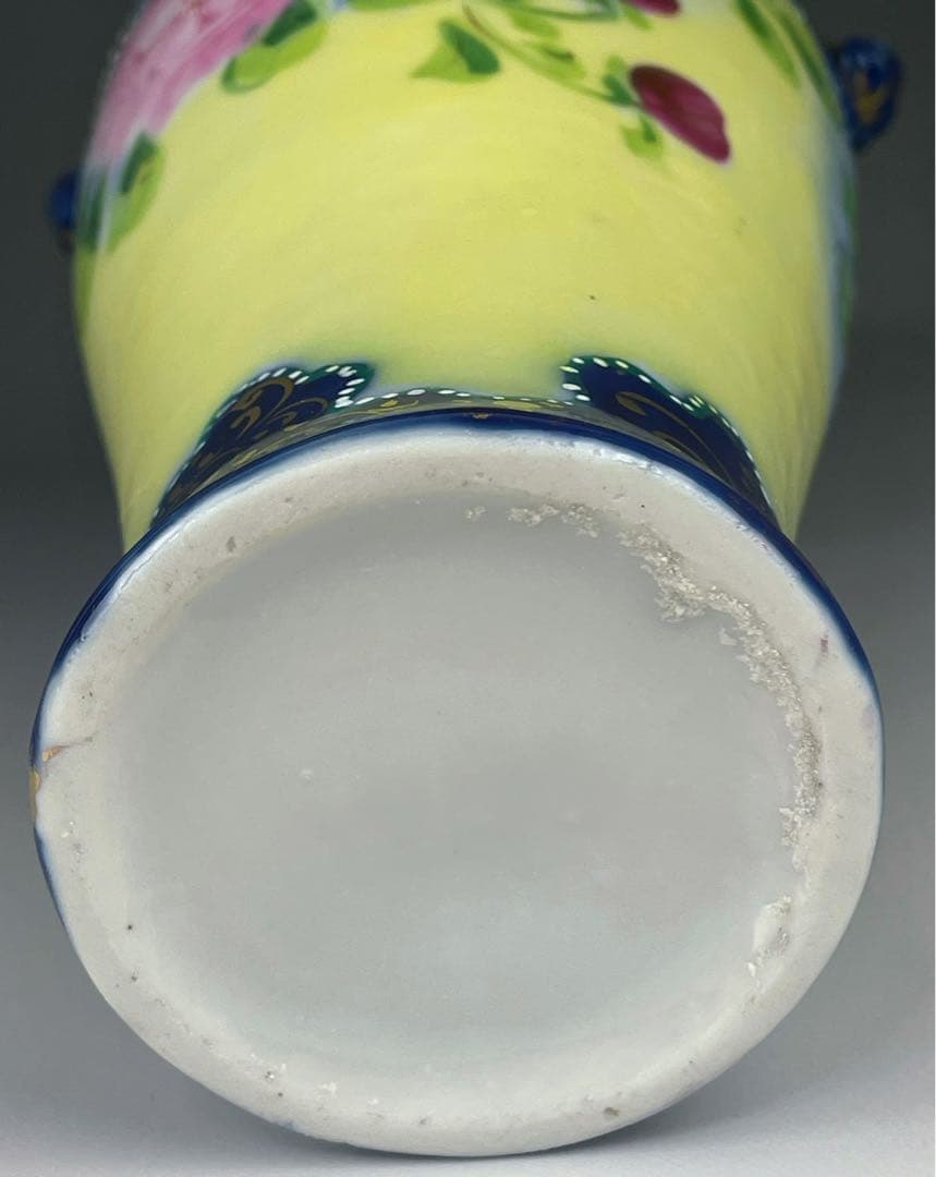 【希少】オールドニッポン 約２２．５cm アールヌーボー薔薇紋金盛りコバルト花瓶