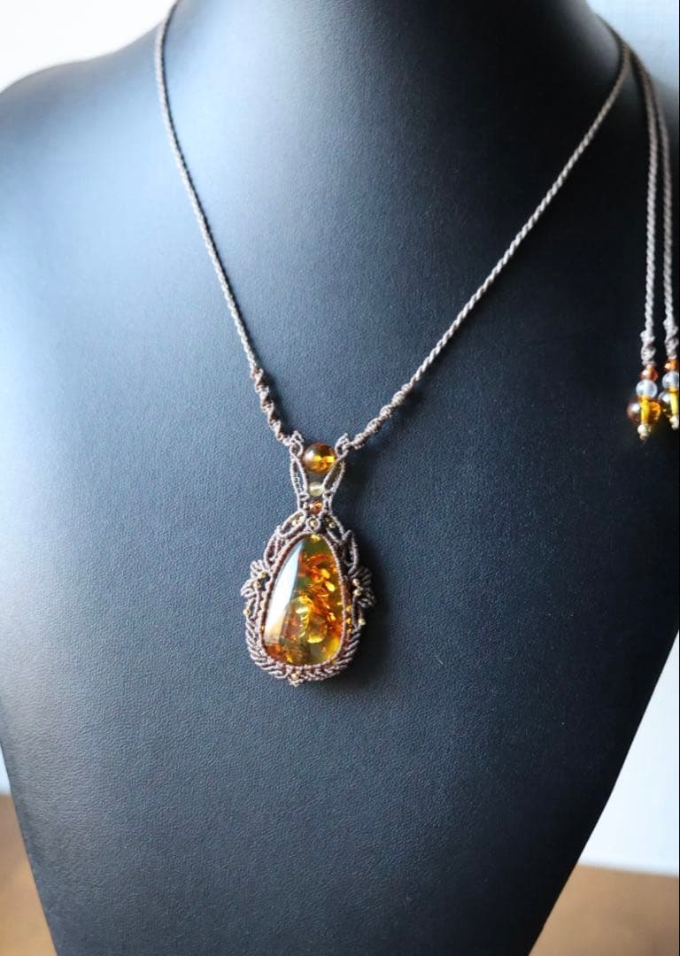 hanatae 琥珀　マクラメ　ネックレス