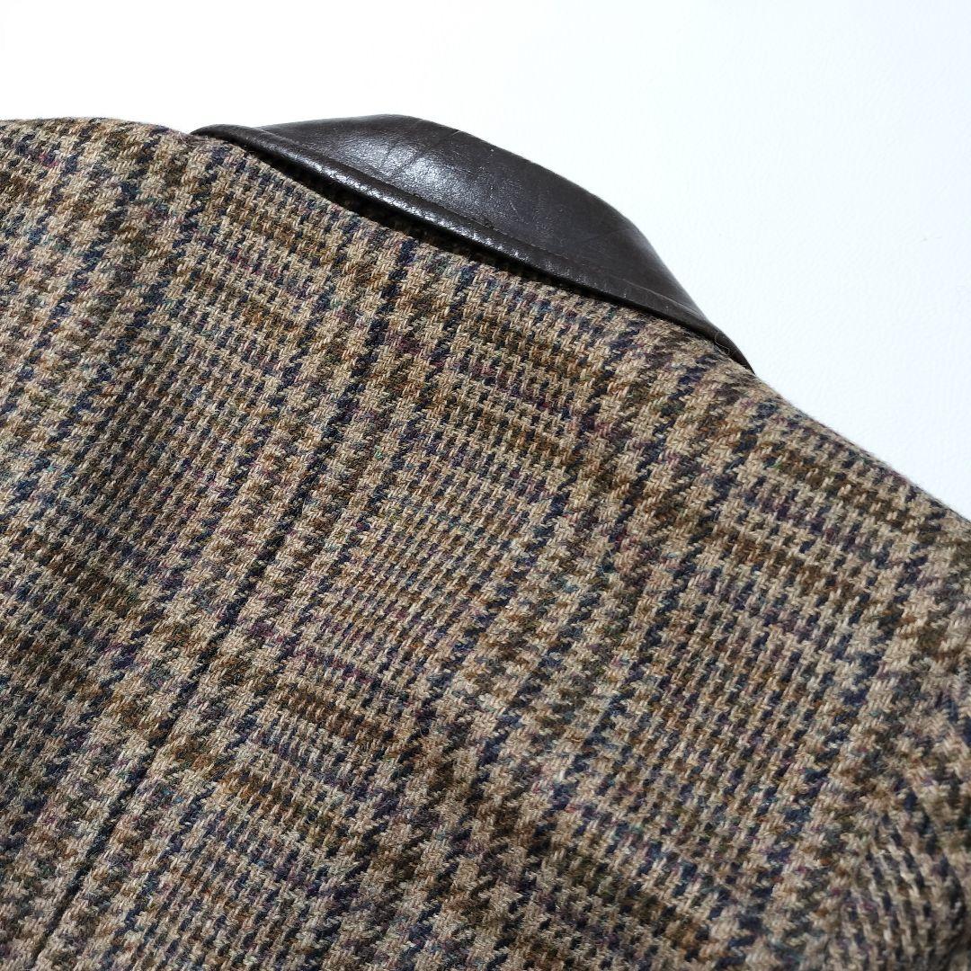 イヴサンローラン　ウール 牛革 ガンクラブチェック テーラードジャケット