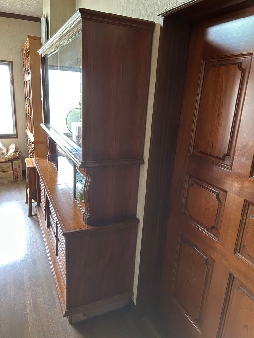 木製食器棚 ガラス扉付き 引き出し付き