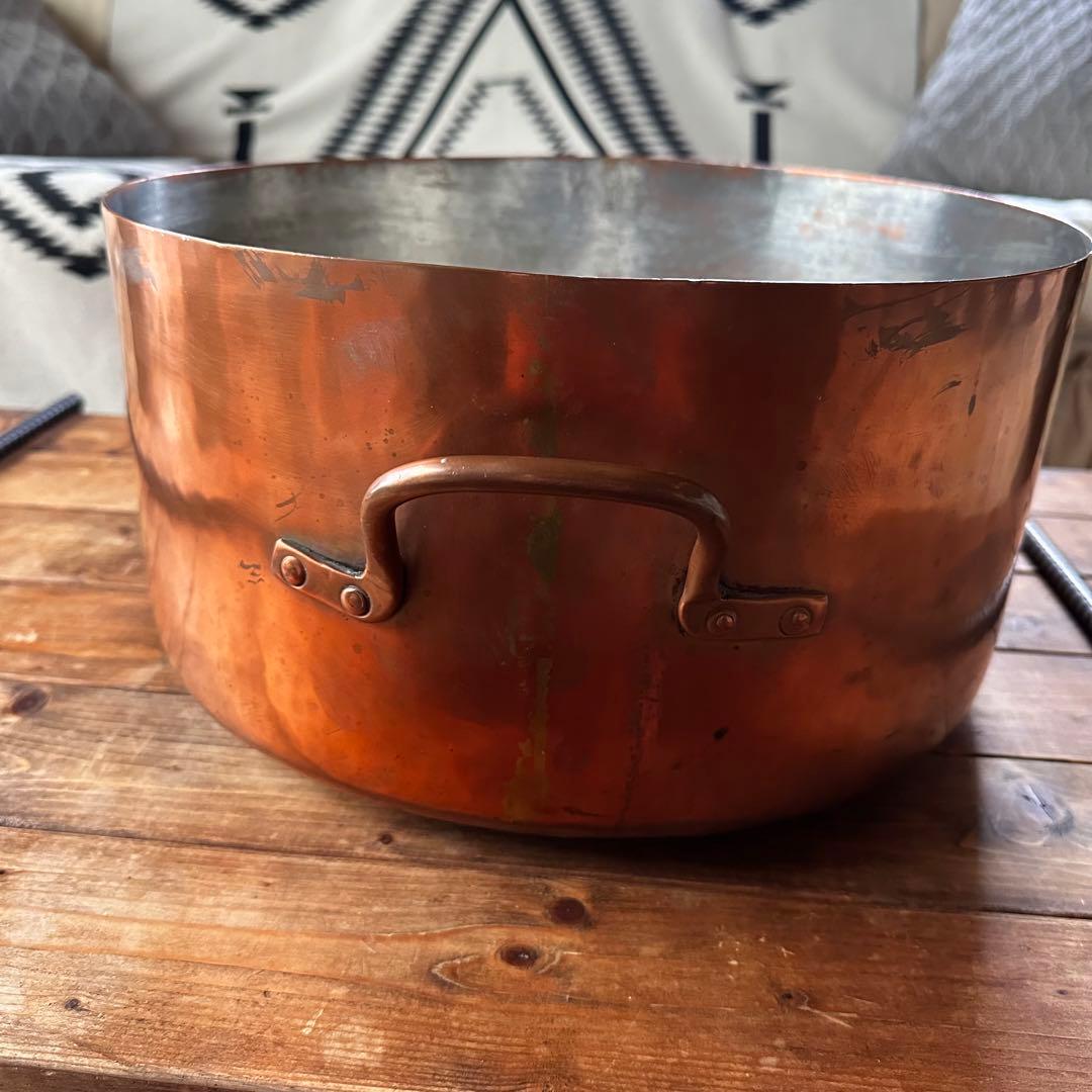 銅鍋　両手鍋　銅製　大型　寸胴鍋　ビンテージ　業務用