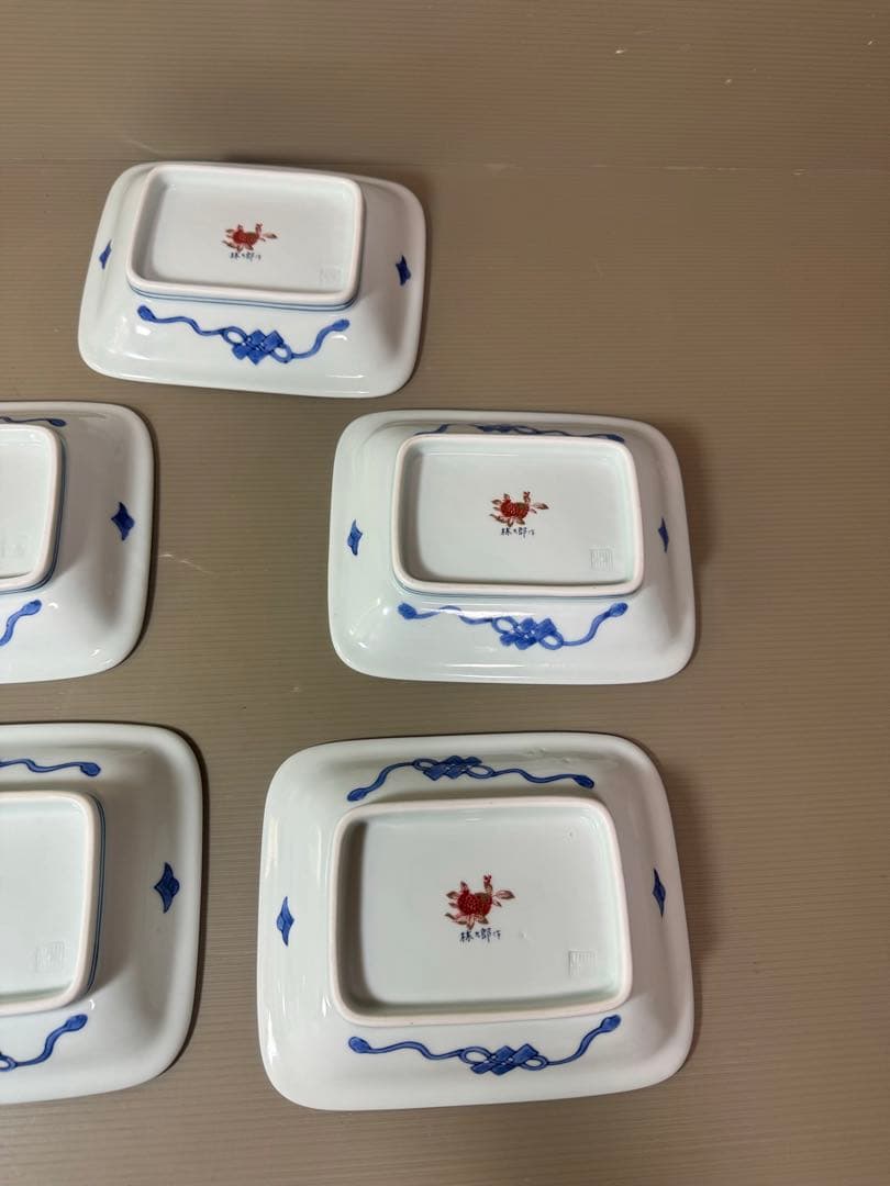 2816 波佐見焼 林九郎窯 古伊万里風 青海波地紋雪輪　皿　5客　未使用