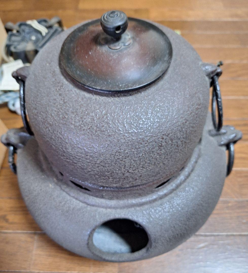 鬼面小　茶釜　茶道　風炉と風炉釜と敷板セット