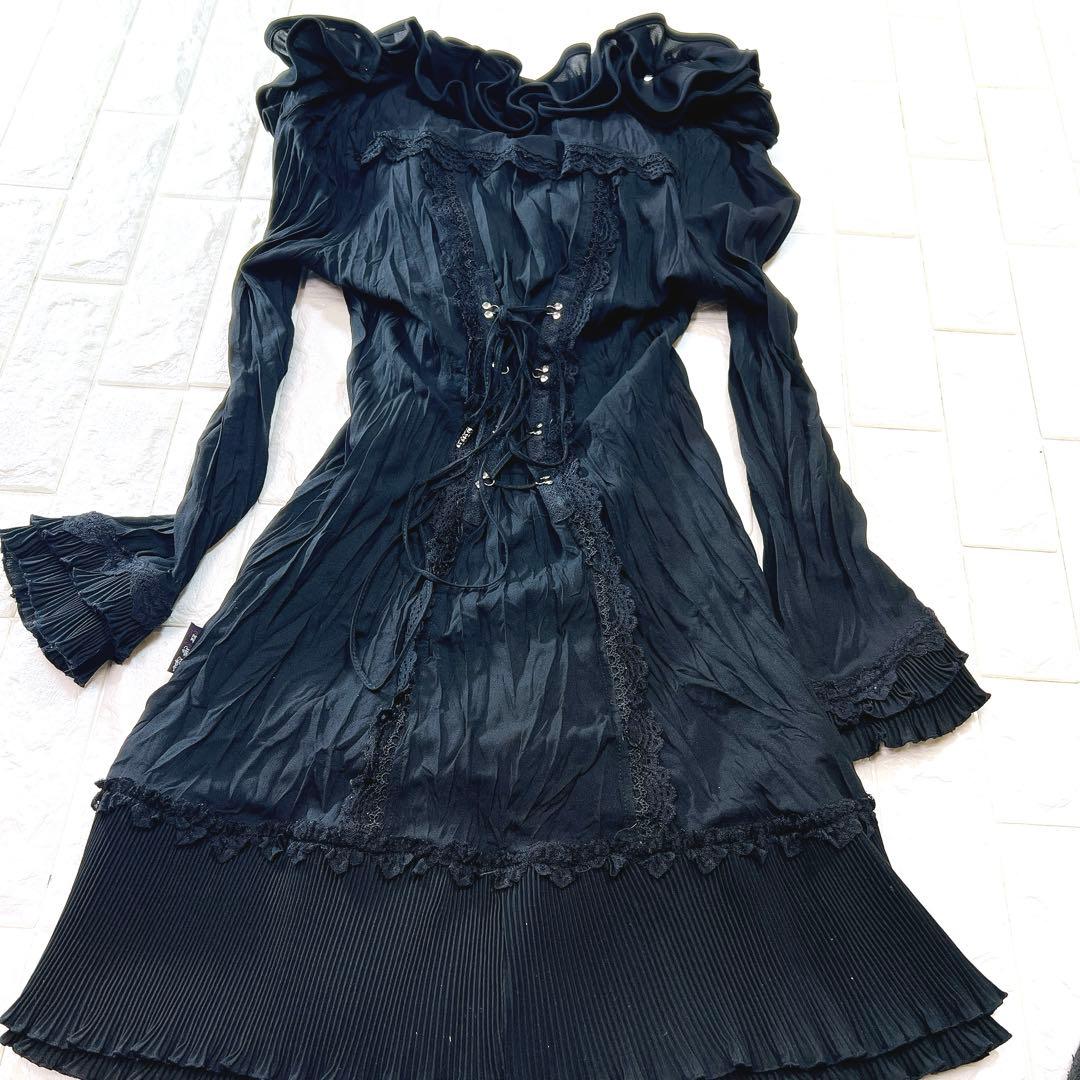 オッズアンジェロ Ozzon フリル レース プリーツ ロングカーディガン