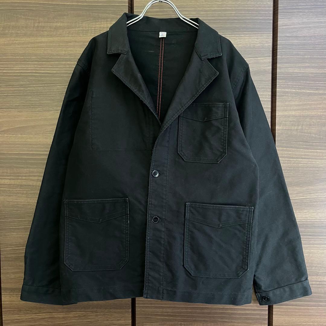 ル トラヴァイユール ガリス モールスキン フレンチワークジャケット 黒 L相当