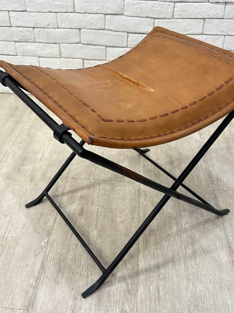 B ⭐️【全国送料無料】インダストリアル　レザー　アイアン　スツール　折りたたみ