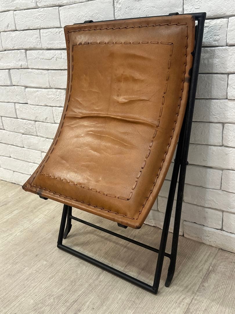 B ⭐️【全国送料無料】インダストリアル　レザー　アイアン　スツール　折りたたみ