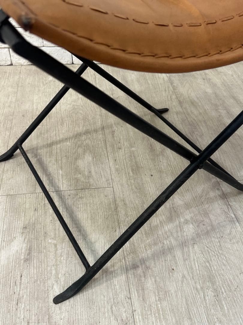 B ⭐️【全国送料無料】インダストリアル　レザー　アイアン　スツール　折りたたみ