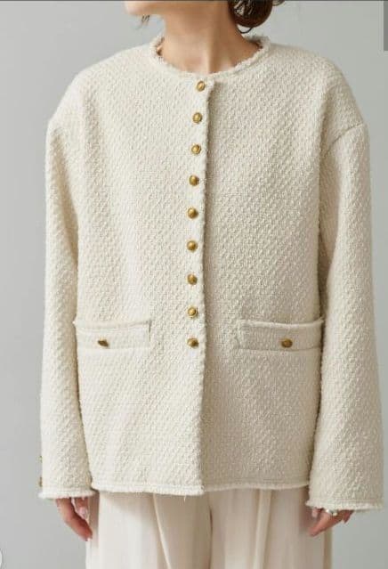 PUAL CE CIN リングツイードノーカラージャケット
