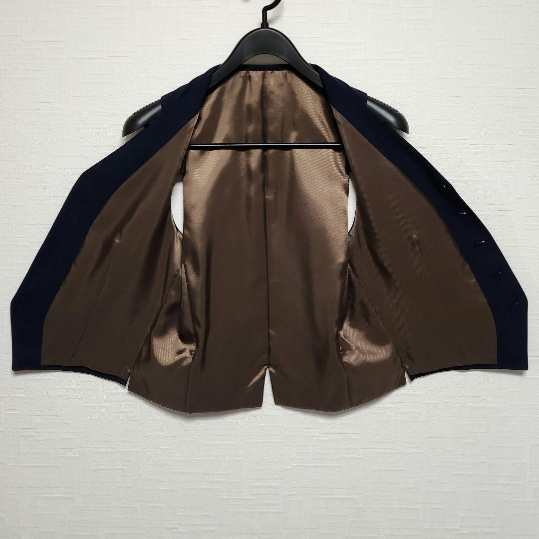 スーツセレクト　メンズ　スーツ　スリーピース　マルゾット　濃紺　チェック　細身