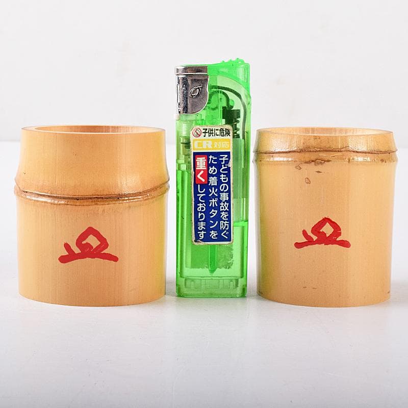 茶道具　黒田正玄作　公孫樹絵　竹蓋置　一双　大徳寺森山歓渓極め箱　V　R7964