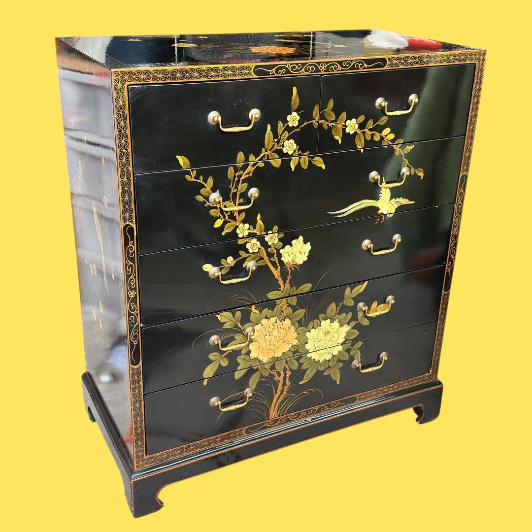 蒔絵花鳥図 漆塗箪笥 韓国 中国 唐木 螺鈿 象嵌 漆 キャビネット タンス