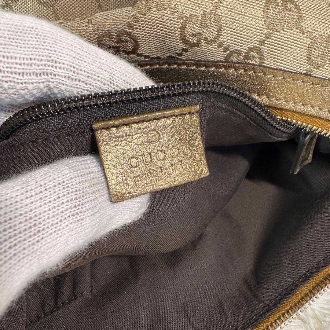 GUCCI グッチ ベージュ ゴールド ハーフムーン キャンバス シェリーライン