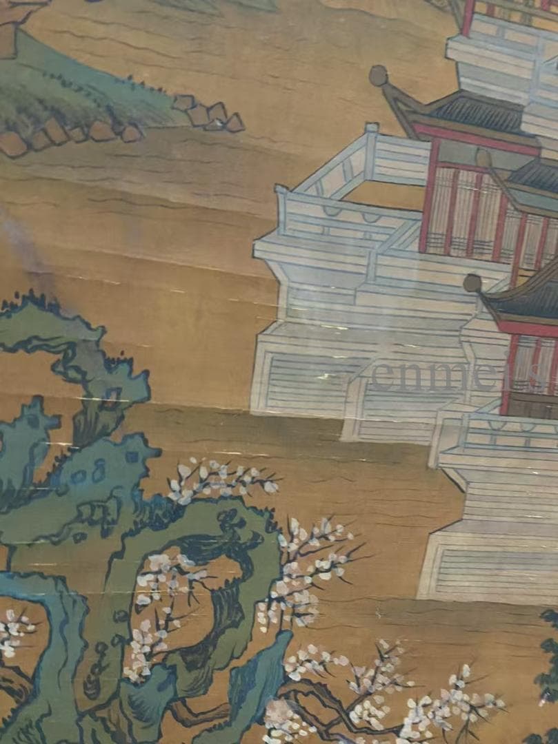 中国古美術 宋代王希孟款 山水図 掛軸 絹本 肉筆 唐物 古画 書道 名家書画