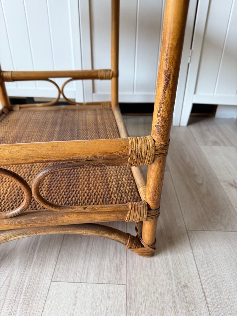 ヴィンテージ ラタンディスプレイラック 付き4段飾り棚 籐家具 収納