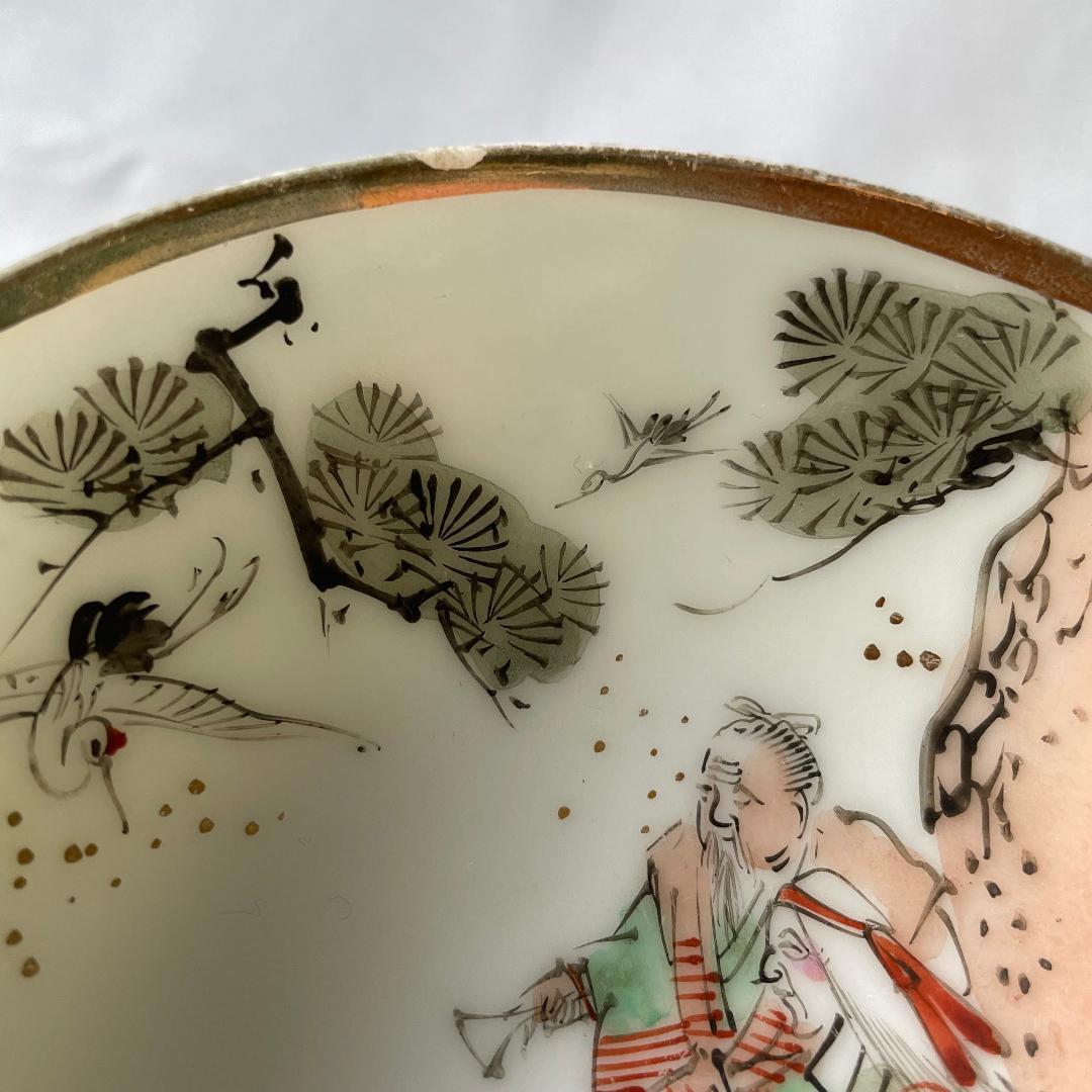 京の骨董品です！少し大きめ 四角の盃台 金彩 染付 長寿盃付 K2532