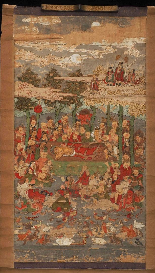 古仏画 涅槃図 肉筆 真作 無落款 仏教美術