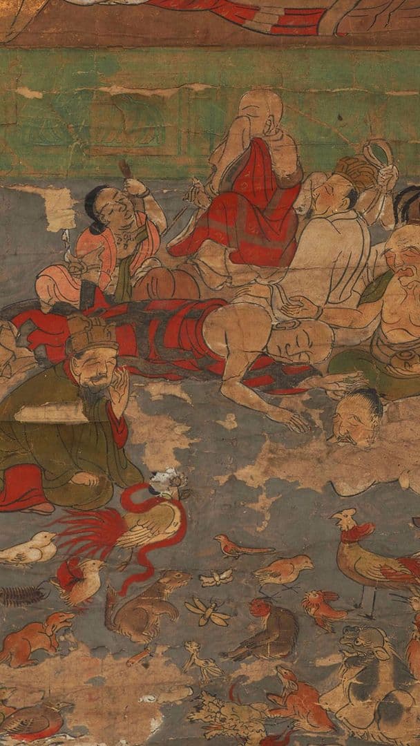 古仏画 涅槃図 肉筆 真作 無落款 仏教美術