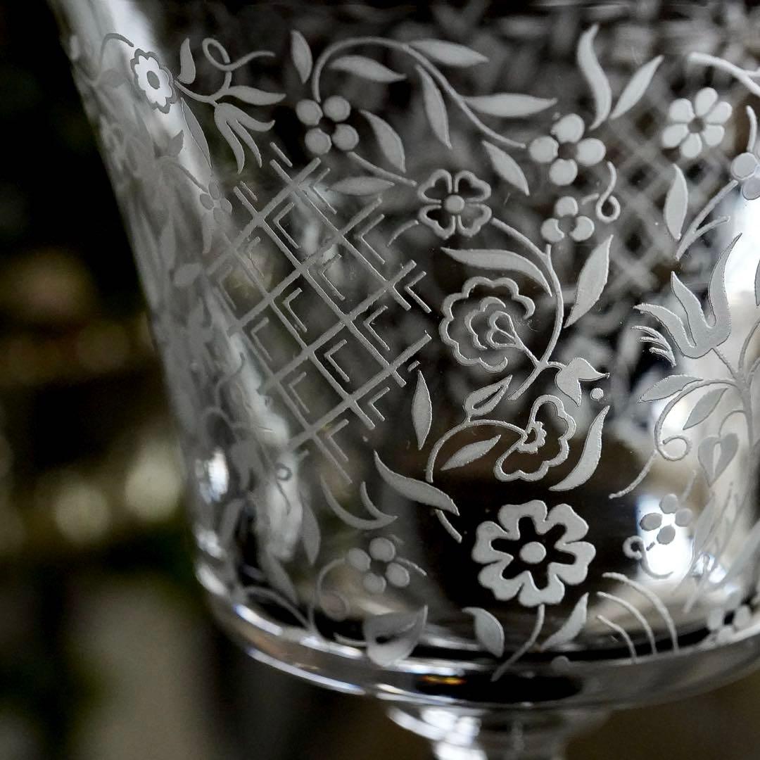 極美品★オールドバカラ★エッチング★フラワー★ワイングラス★1脚 A★レア極希少