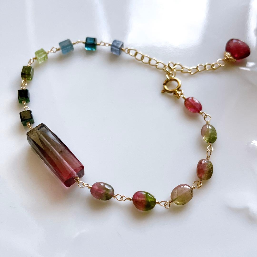 もりにかえる◆ウォーターメロントルマリンブレスレット✧14kgf