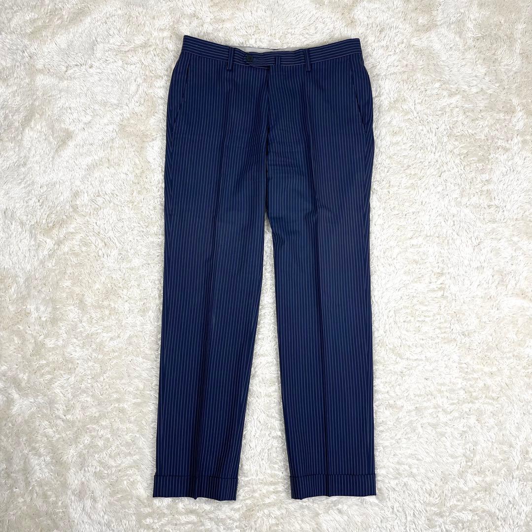 極美品 ユナイテッドアローズ ストライプ柄 セットアップ スーツ 紺 44