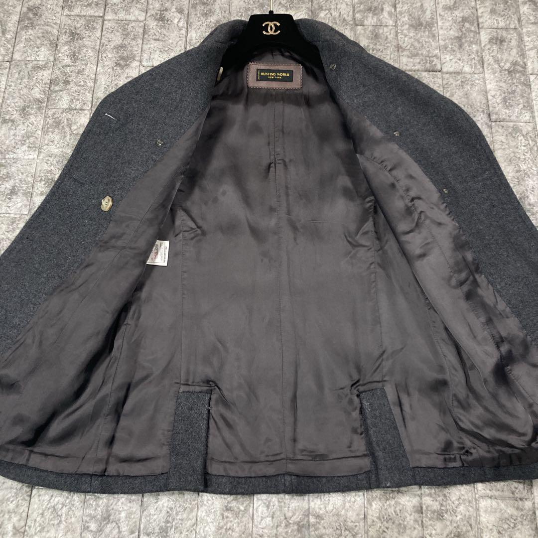 NU　HUNTING WORLD ウールコート　ロゴレザー　イタリア製